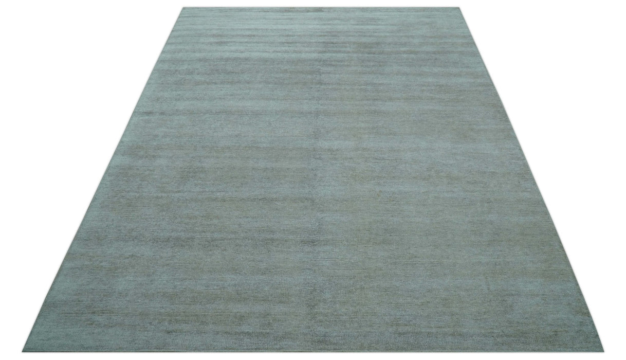 Modern Solid Design Silver Hand Knotted 9x12 Wool Area Rug