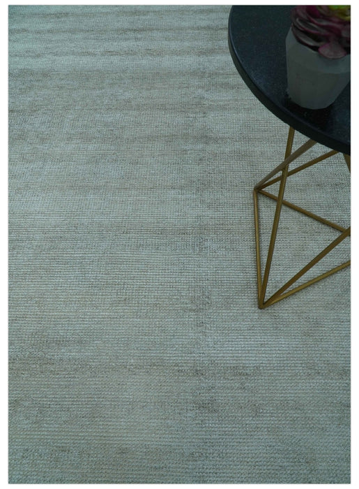 Modern Solid Design Silver Hand Knotted 9x12 Wool Area Rug
