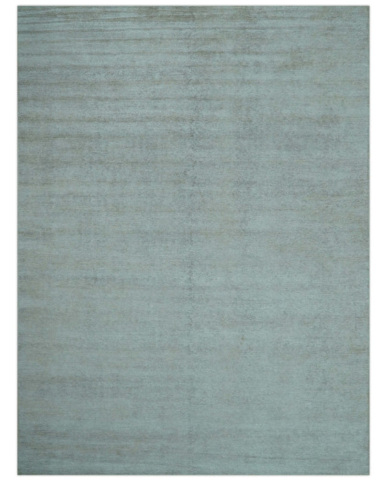 Modern Solid Design Silver Hand Knotted 9x12 Wool Area Rug