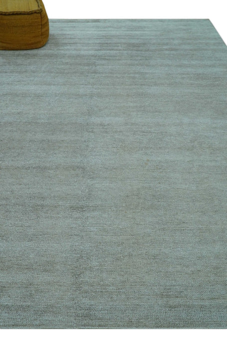 Modern Solid Design Silver Hand Knotted 9x12 Wool Area Rug