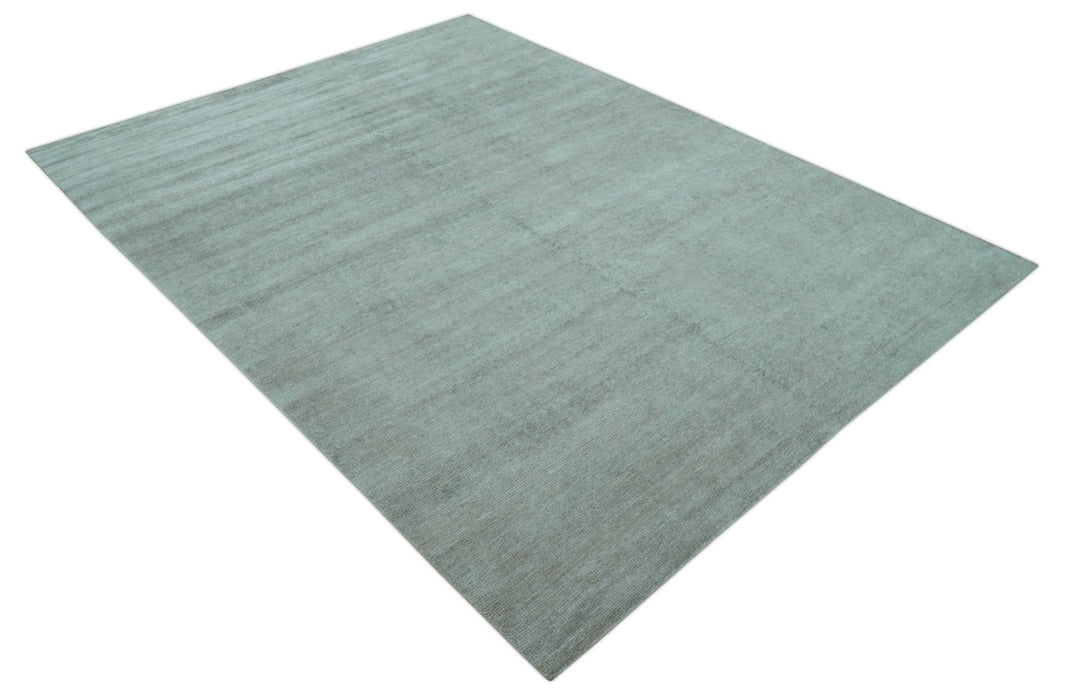 Modern Solid Design Silver Hand Knotted 9x12 Wool Area Rug