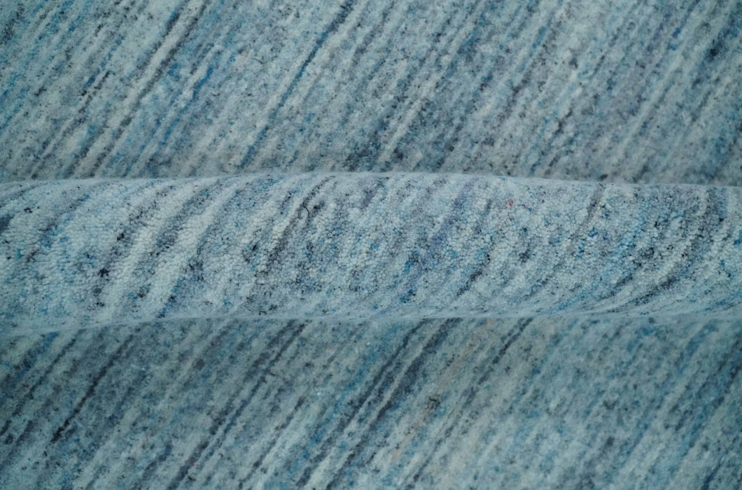 Modern Solid Handloom Aqua and Silver 8x10 Contemporary Wool Area Rug