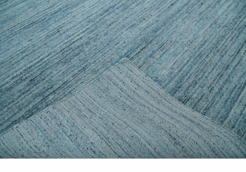 Modern Solid Handloom Aqua and Silver 8x10 Contemporary Wool Area Rug