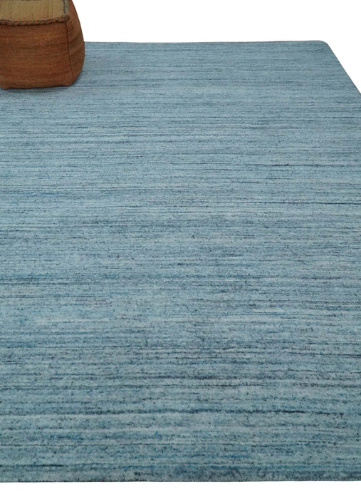 Modern Solid Handloom Aqua and Silver 8x10 Contemporary Wool Area Rug