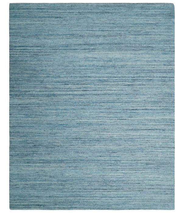 Modern Solid Handloom Aqua and Silver 8x10 Contemporary Wool Area Rug