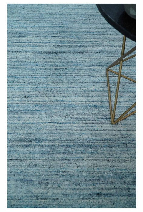 Modern Solid Handloom Aqua and Silver 8x10 Contemporary Wool Area Rug