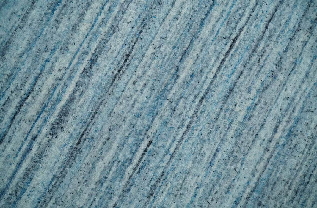 Modern Solid Handloom Aqua and Silver 8x10 Contemporary Wool Area Rug
