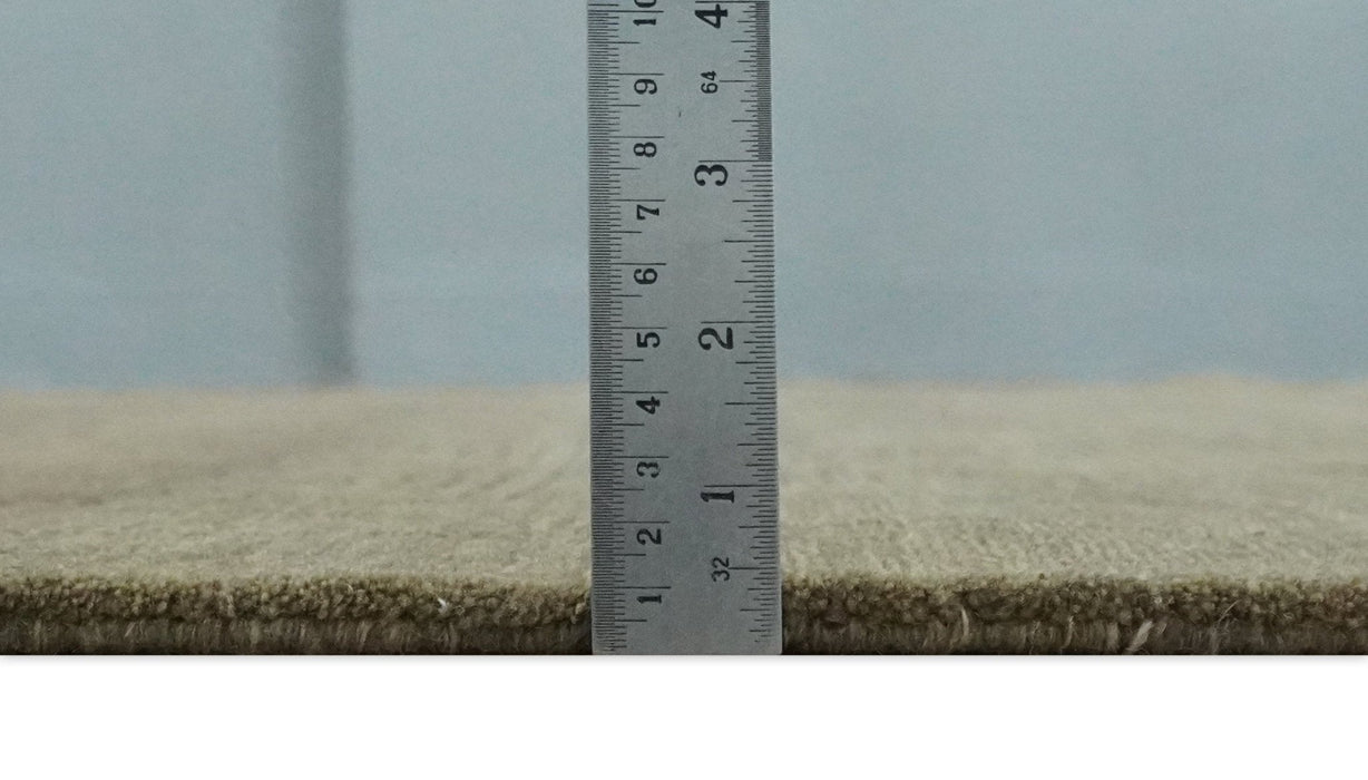 Modern Solid Olive Geometrical Pattern Contemporary Handloom 5x7 wool and Art silk Area Rug