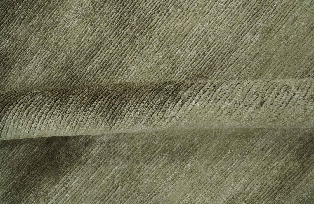 Modern Solid Plain Olive Hand Knotted 6x9 Bamboo Silk area Rug