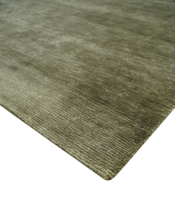 Modern Solid Plain Olive Hand Knotted 6x9 Bamboo Silk area Rug