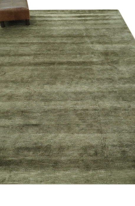 Modern Solid Plain Olive Hand Knotted 6x9 Bamboo Silk area Rug