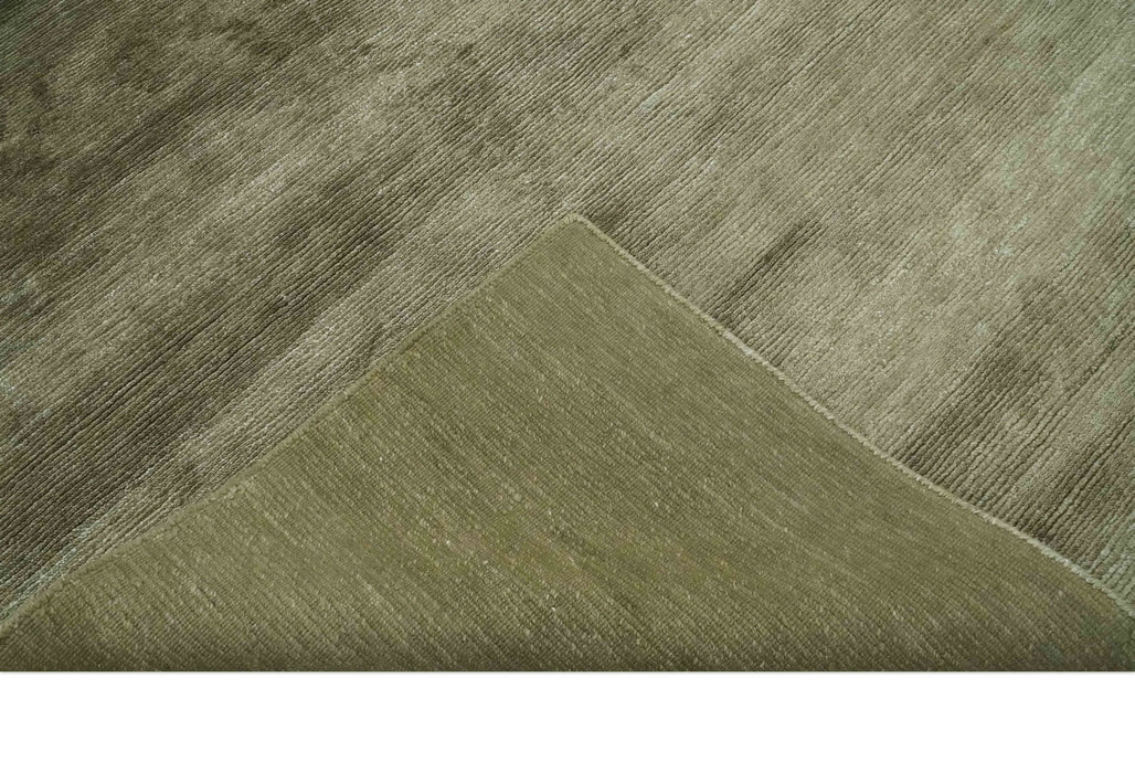 Modern Solid Plain Olive Hand Knotted 6x9 Bamboo Silk area Rug