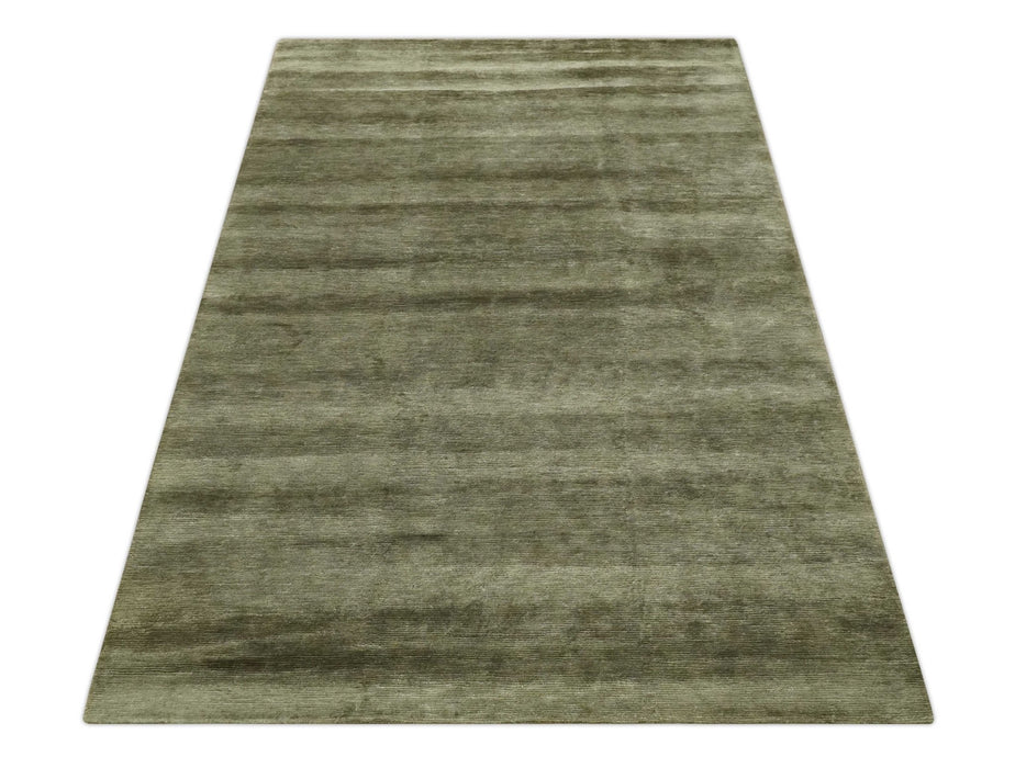 Modern Solid Plain Olive Hand Knotted 6x9 Bamboo Silk area Rug
