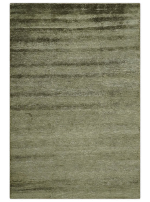 Modern Solid Plain Olive Hand Knotted 6x9 Bamboo Silk area Rug
