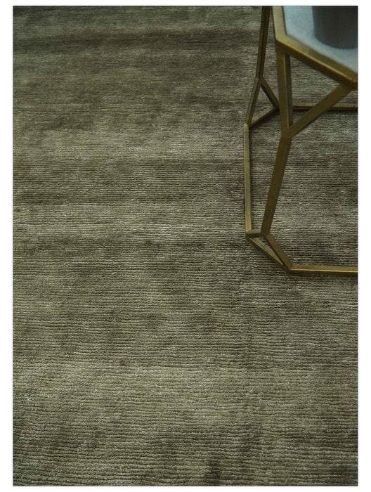 Modern Solid Plain Olive Hand Knotted 6x9 Bamboo Silk area Rug