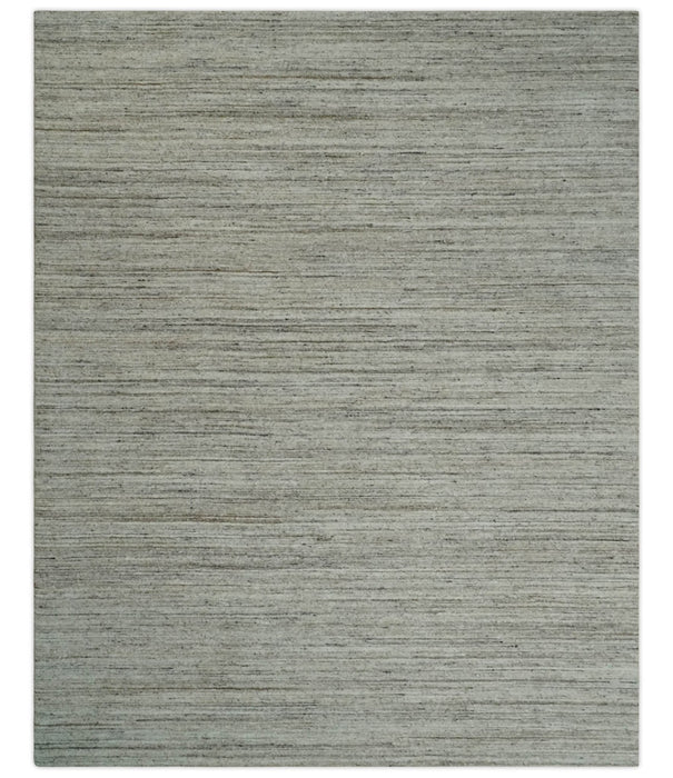 Modern Solid Self Design Abstract Handloom Ivory, Silver and Brown 8x10 Contemporary Wool Area Rug | TRD10282810S