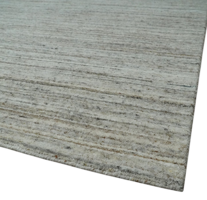 Modern Solid Self Design Abstract Handloom Ivory, Silver and Brown 8x10 Contemporary Wool Area Rug | TRD10282810S