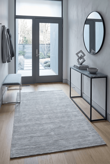 Modern Solid Silver Hand Loom Wool 5x8 Area Rug
