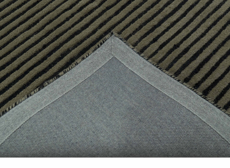 Modern Stripes Design Black And Brown 8x10 Hand Tufted Wool Area Rug