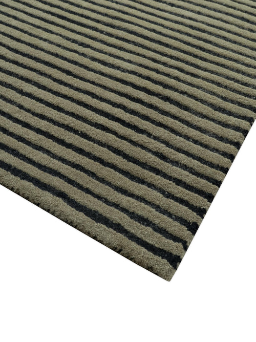 Modern Stripes Design Black And Brown 8x10 Hand Tufted Wool Area Rug