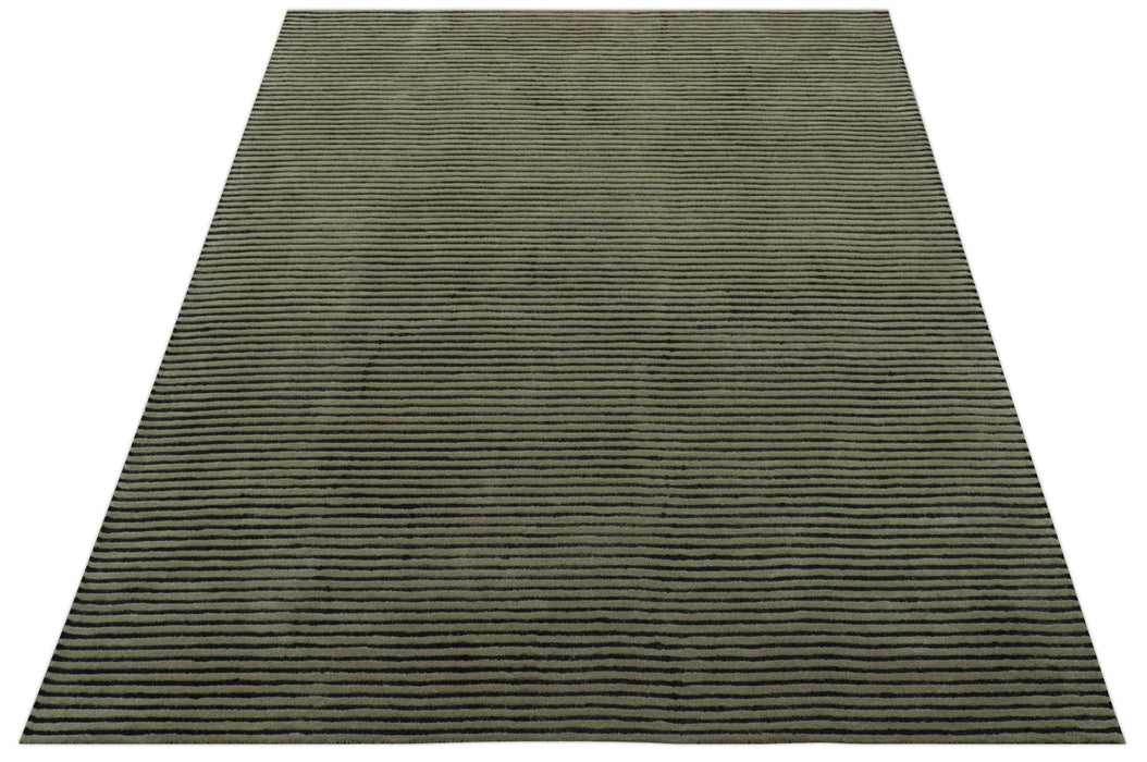Modern Stripes Design Black And Brown 8x10 Hand Tufted Wool Area Rug