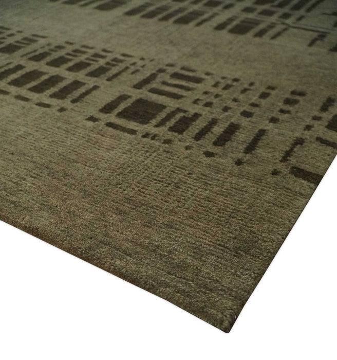 Modern Stripes Design Charcoal and Greenish Brown 6x8 Hand knotted wool area Rug