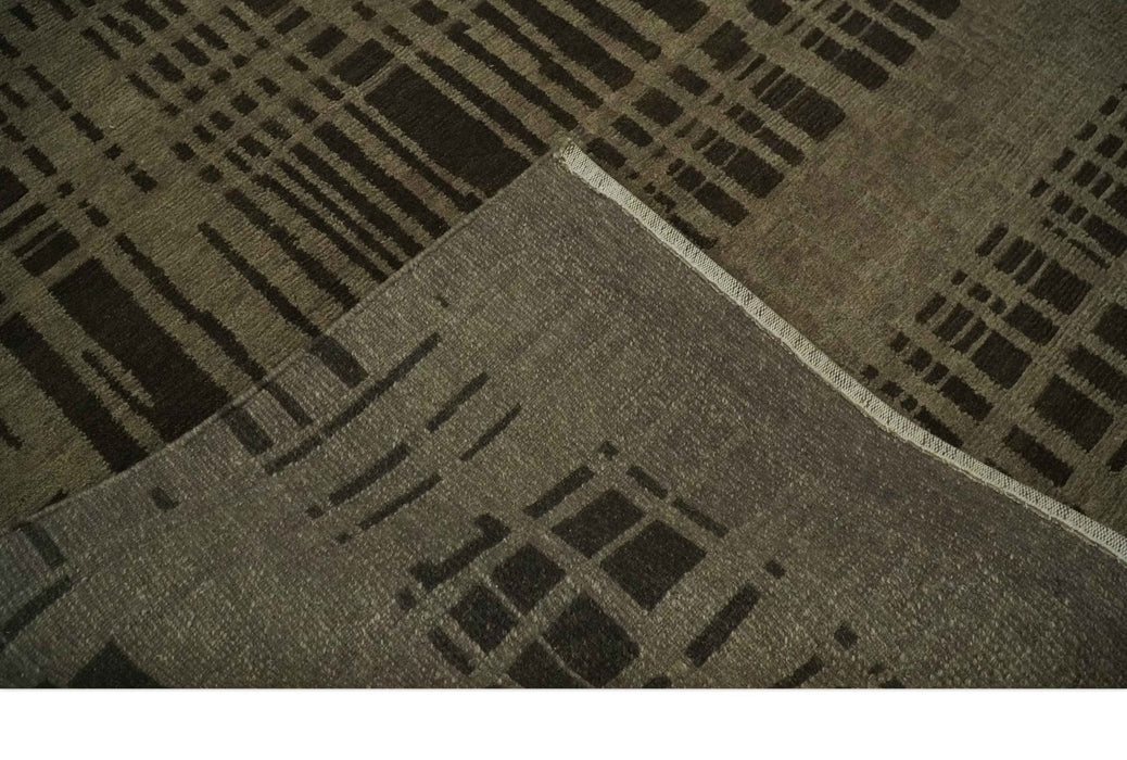 Modern Stripes Design Charcoal and Greenish Brown 6x8 Hand knotted wool area Rug