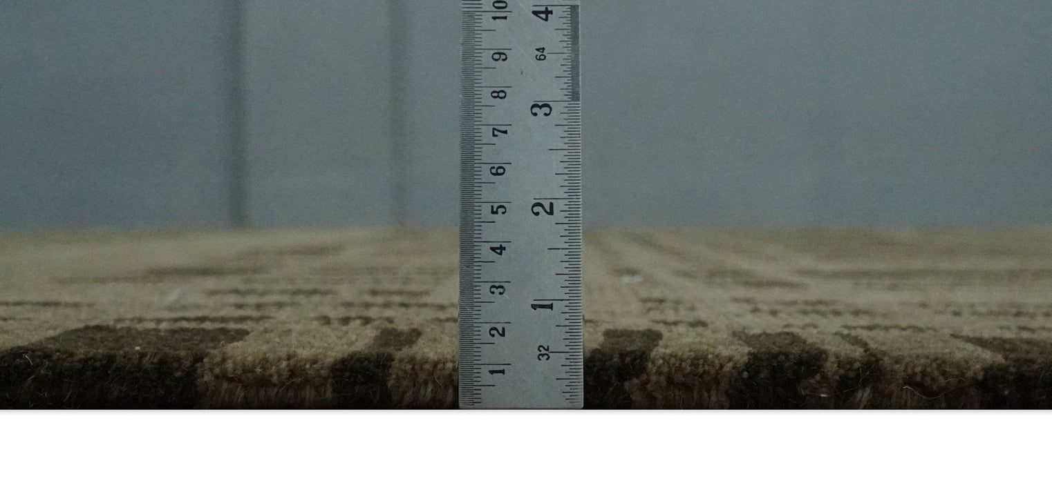 Modern Stripes Design Charcoal and Greenish Brown 6x8 Hand knotted wool area Rug