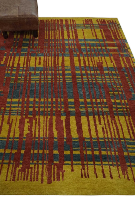 Modern Stripes Design Gold, Charcoal and Brown 5x6.6 Hand loom wool area Rug