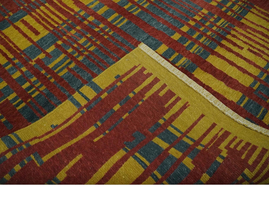 Modern Stripes Design Gold, Charcoal and Brown 5x6.6 Hand loom wool area Rug