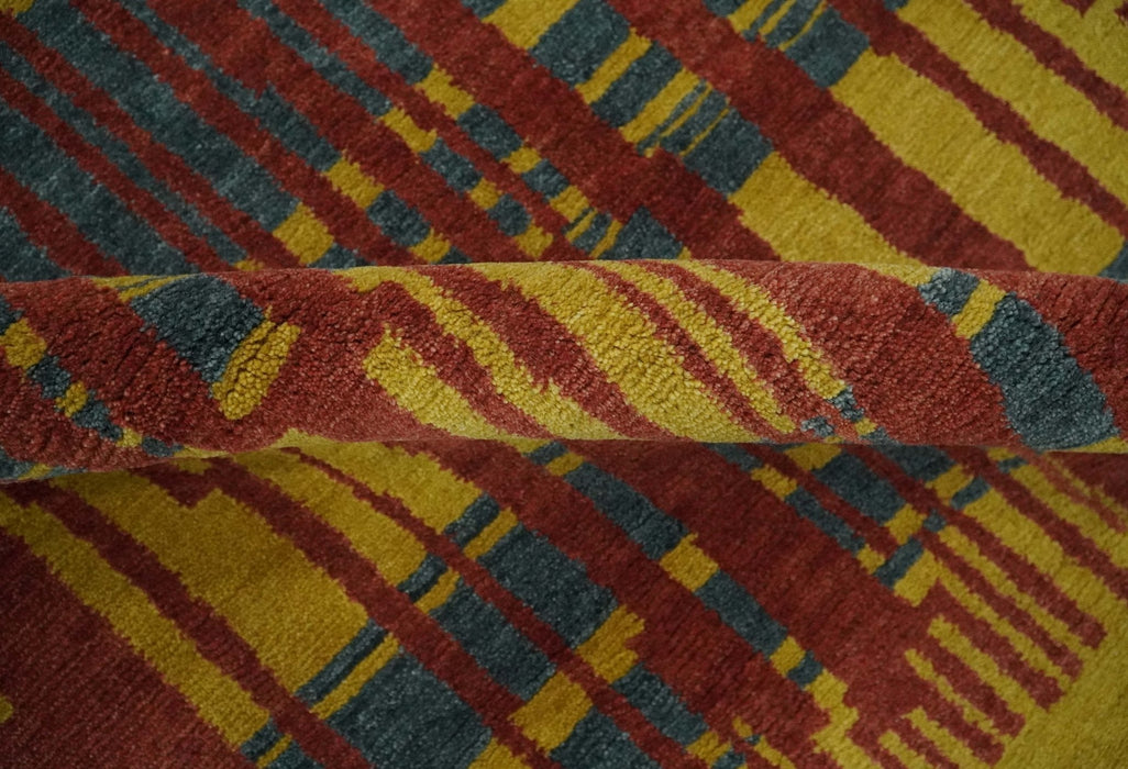 Modern Stripes Design Gold, Charcoal and Brown 5x6.6 Hand loom wool area Rug