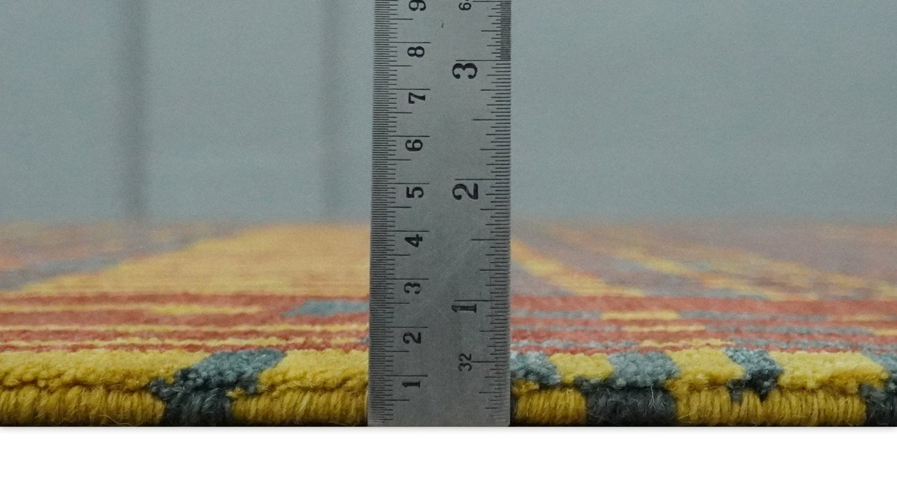 Modern Stripes Design Gold, Charcoal and Brown 5x6.6 Hand loom wool area Rug