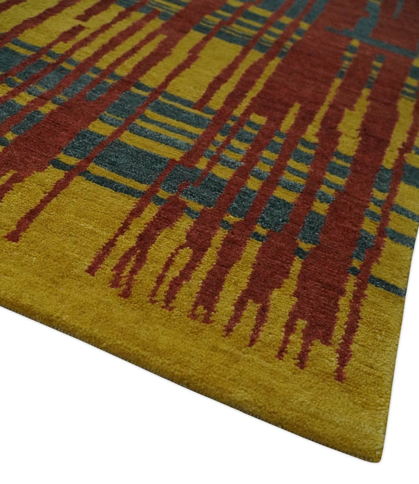 Modern Stripes Design Gold, Charcoal and Brown 5x6.6 Hand loom wool area Rug