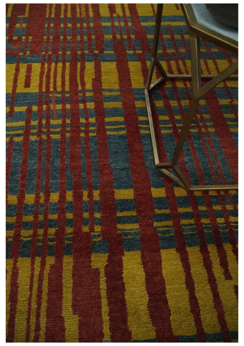 Modern Stripes Design Gold, Charcoal and Brown 5x6.6 Hand loom wool area Rug