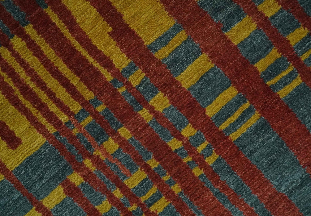 Modern Stripes Design Gold, Charcoal and Brown 5x6.6 Hand loom wool area Rug