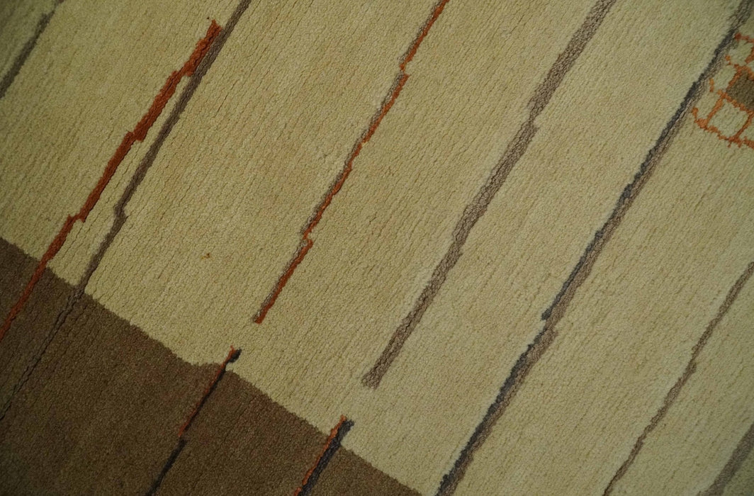 Modern stripes Design Olive and Beige Hand loom 4x6 wool and Art Silk Area Rug