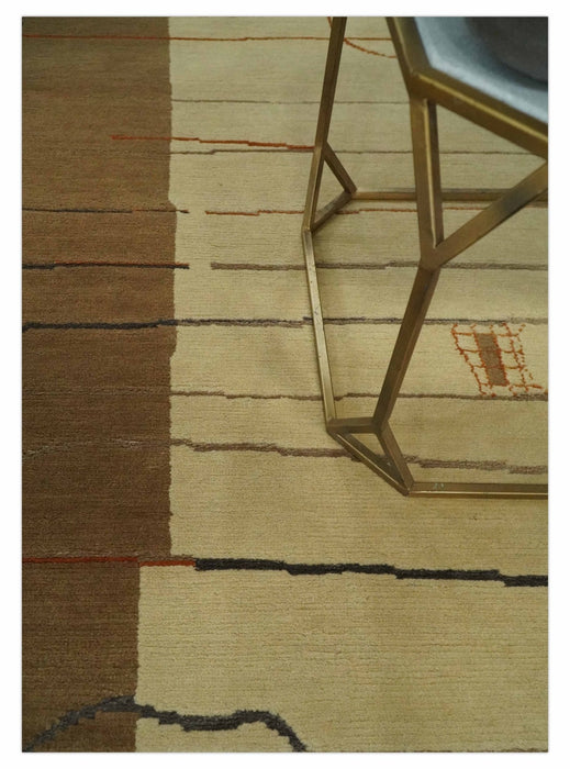 Modern stripes Design Olive and Beige Hand loom 4x6 wool and Art Silk Area Rug