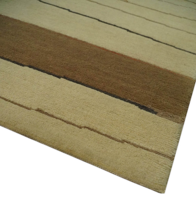 Modern stripes Design Olive and Beige Hand loom 4x6 wool and Art Silk Area Rug