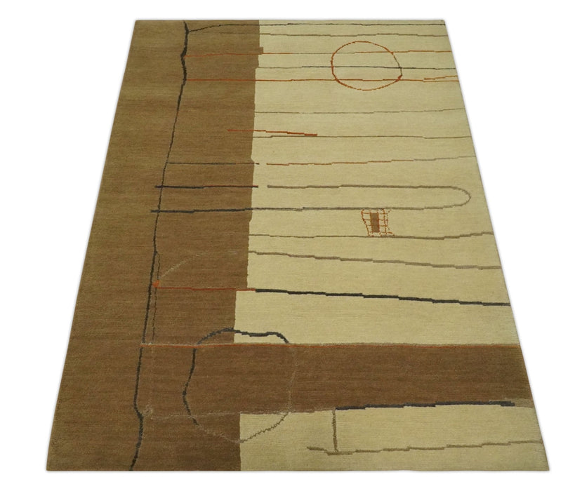 Modern stripes Design Olive and Beige Hand loom 4x6 wool and Art Silk Area Rug