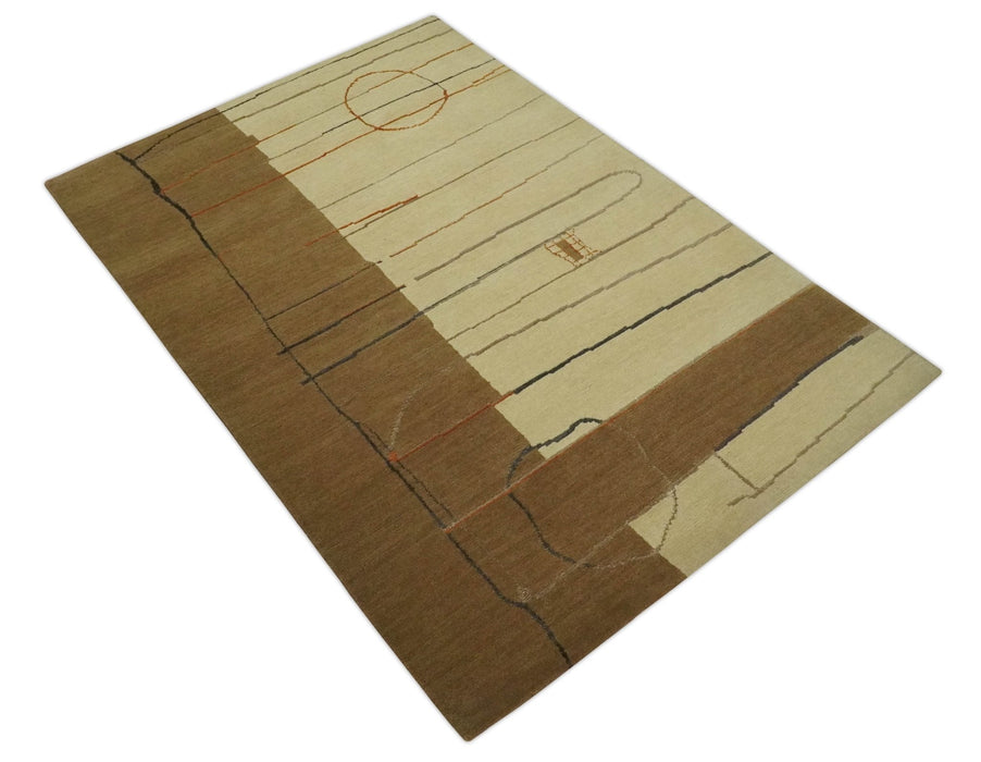 Modern stripes Design Olive and Beige Hand loom 4x6 wool and Art Silk Area Rug