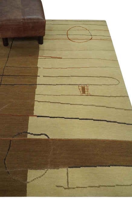 Modern stripes Design Olive and Beige Hand loom 4x6 wool and Art Silk Area Rug