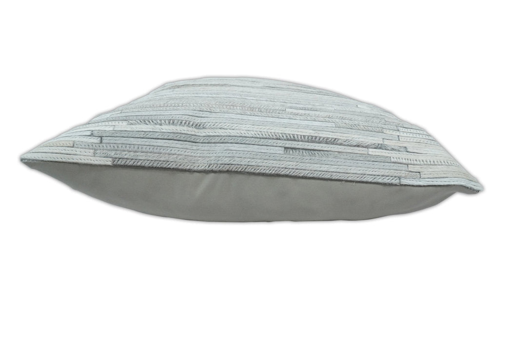 Modern Stripes Ivory and Gray Genuine leather Pillow with Insert, Cushion | PL16