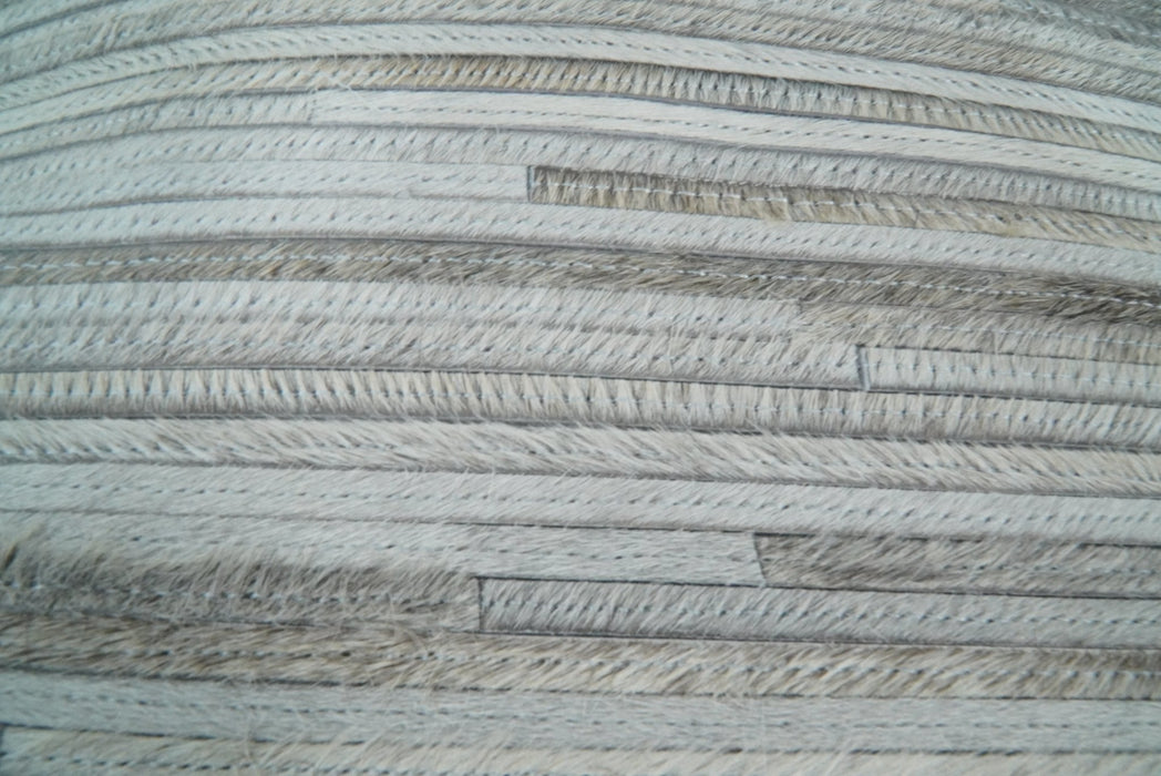 Modern Stripes Ivory and Gray Genuine leather Pillow with Insert, Cushion | PL16