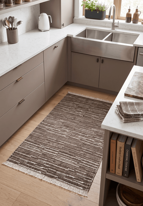 Modern Stripes Pattern Brown Hand Knotted Wool 2x3 Area Rug