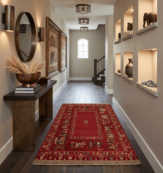Modern Style Maroon 5x7 Wool Hand Knotted Antique Rug