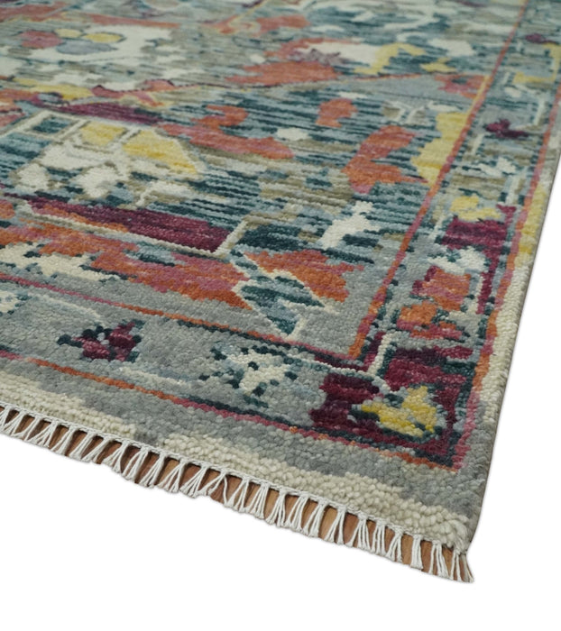 Modern Transitional 8x10 Ivory, Rust, Yellow and Charcoal Serapi wool Area Rug
