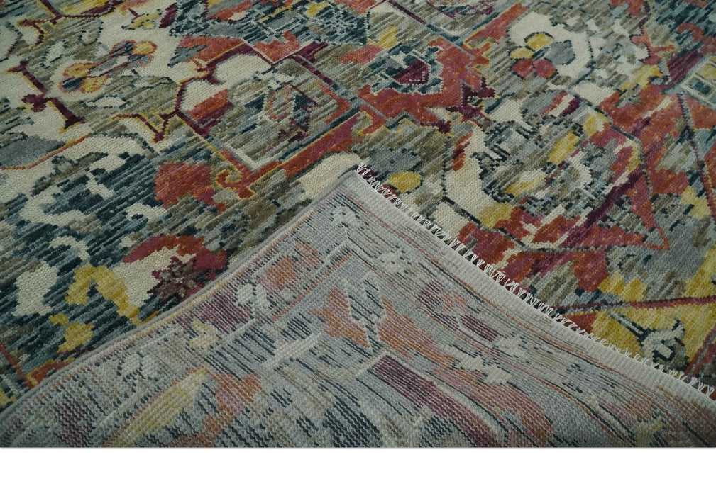 Modern Transitional 8x10 Ivory, Rust, Yellow and Charcoal Serapi wool Area Rug