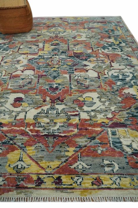 Modern Transitional 8x10 Ivory, Rust, Yellow and Charcoal Serapi wool Area Rug