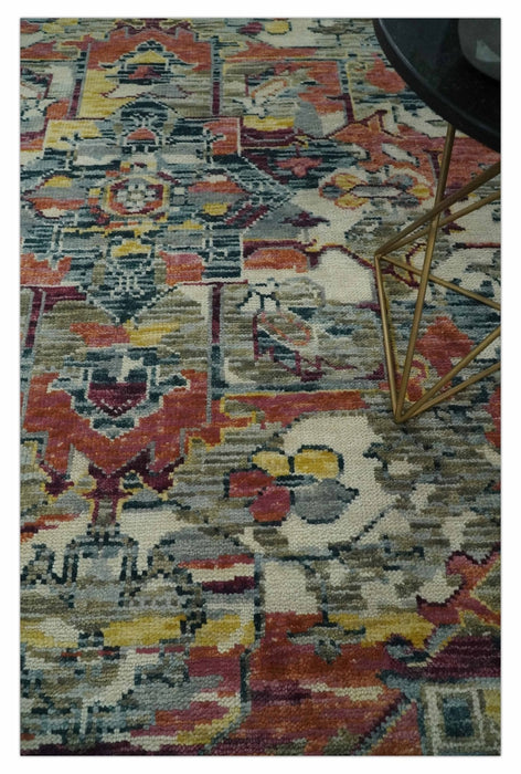 Modern Transitional 8x10 Ivory, Rust, Yellow and Charcoal Serapi wool Area Rug