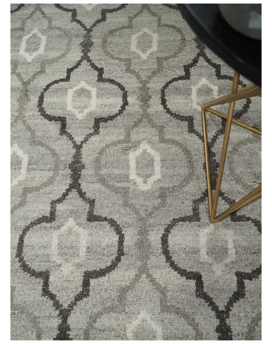 Modern Trellis Channel 6x8 Silver and Brown Natural Wool Hand Woven Rug | HL4
